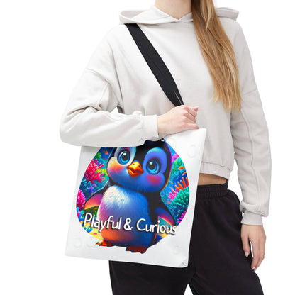 Personalized Kids Penguin Beach Tote Bag Playful & Curious