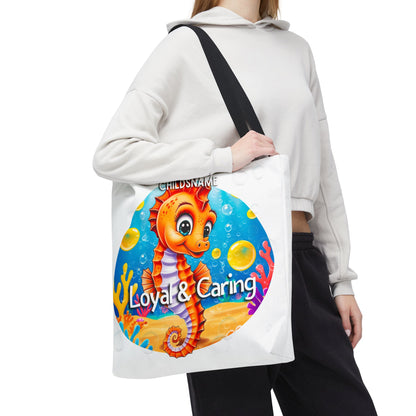 Personalized Kids Seahorse Beach Tote Bag – Loyal & Caring – Custom Sea Life Bag with Name
