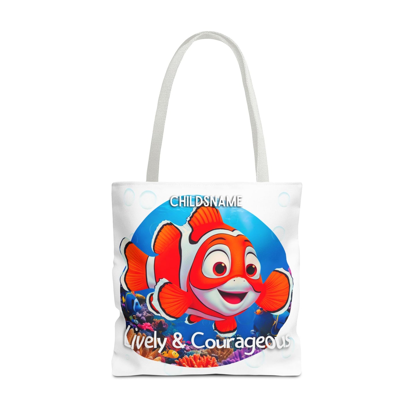 Personalized Kids Clownfish Beach Tote Bag – Lively & Courageous – Custom Sea Life Bag with Name