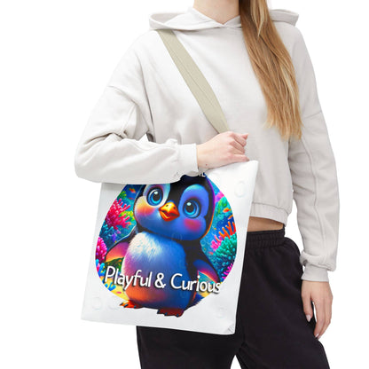 Personalized Kids Penguin Beach Tote Bag Playful & Curious