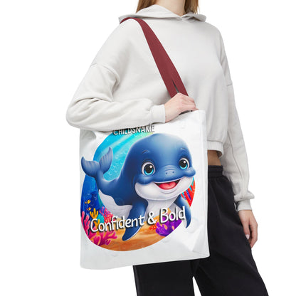 Personalized Kids Whale Beach Tote Bag – Confident & Bold – Custom Sea Life Bag with Name