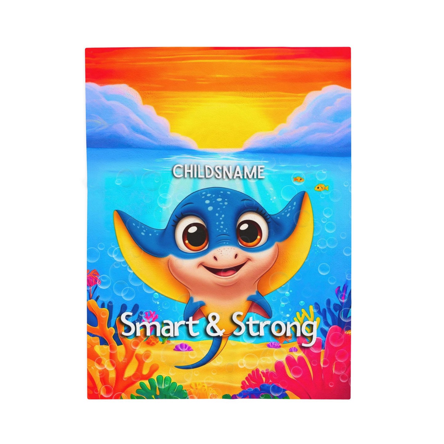 Personalized Kids Stingray Plush Blanket – Smart & Strong
