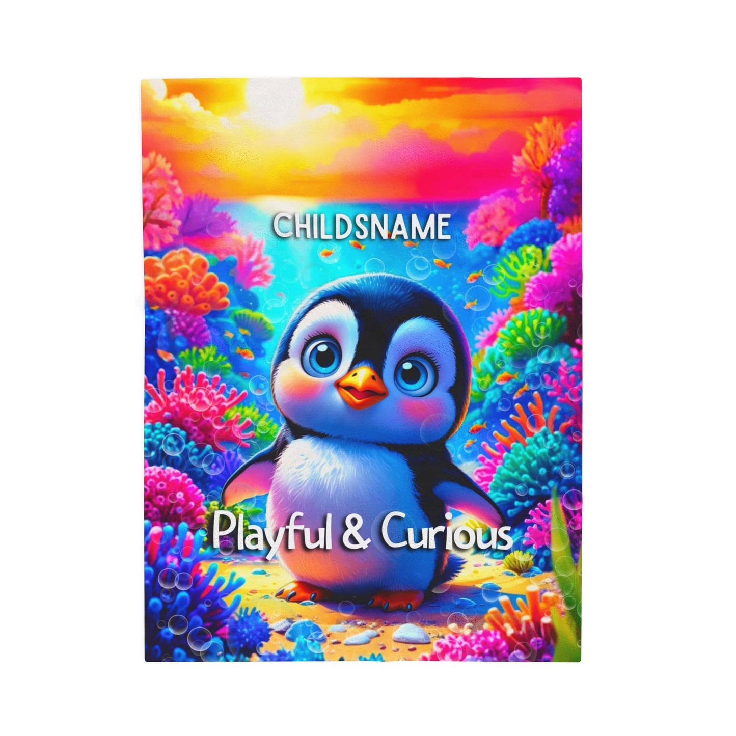 Personalized Kids Penguin Blanket – Playful & Curious