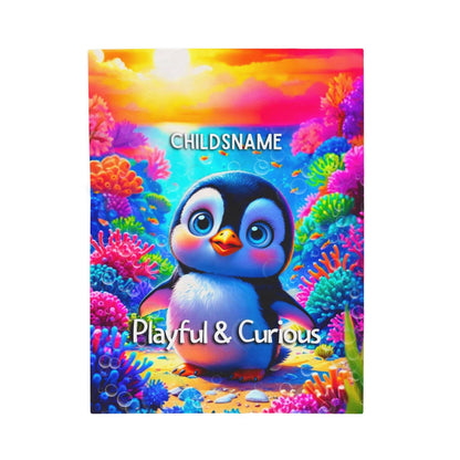 Personalized Kids Penguin Blanket – Playful & Curious