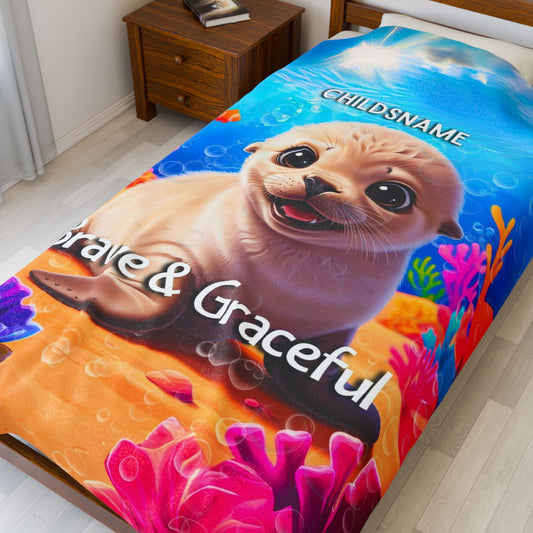 Personalized Kids Seal Plush Blanket – Brave & Graceful