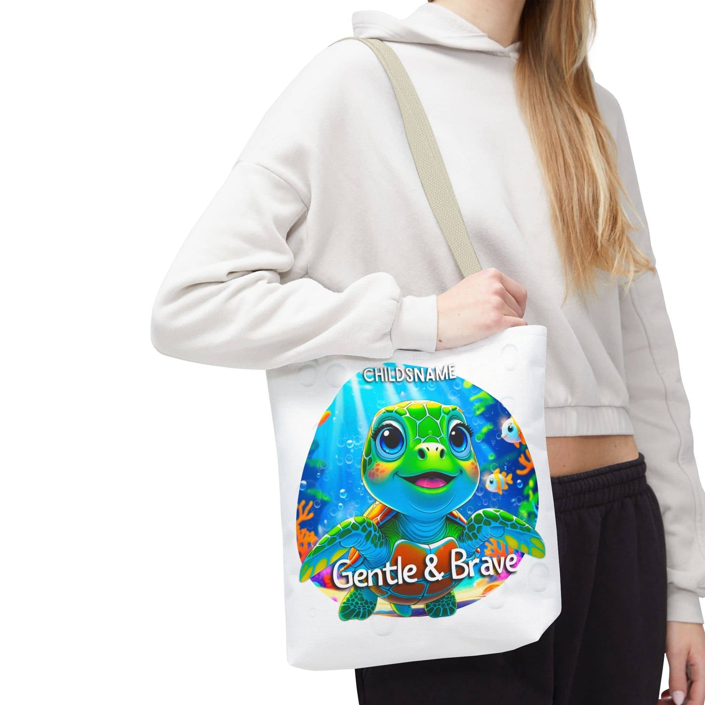 Personalized Kids Turtle Beach Tote Bag – Gentle & Brave – Custom Sea Life Bag with Name