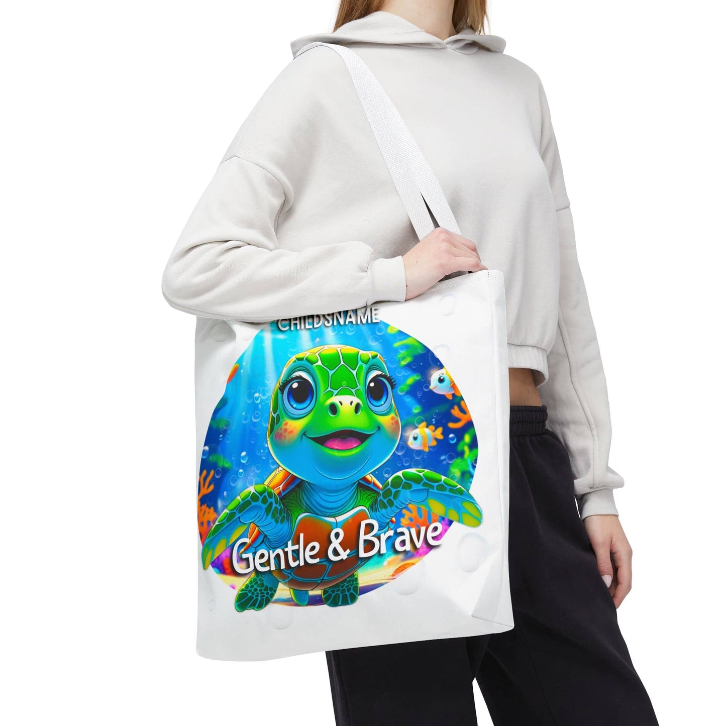 Personalized Kids Turtle Beach Tote Bag – Gentle & Brave – Custom Sea Life Bag with Name