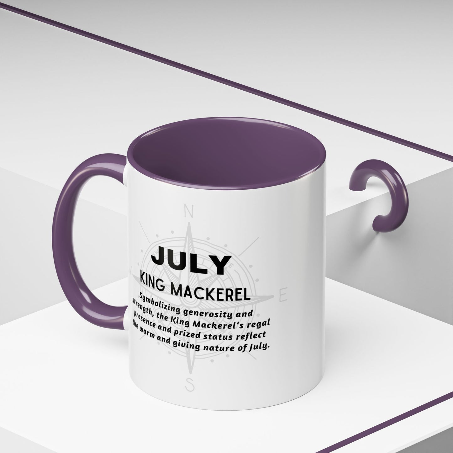 Colorful July King Mackerel Birth Month Accent Coffee Mug with Colored Handle