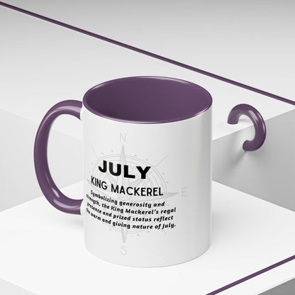 Colorful July King Mackerel Birth Month Accent Coffee Mug with Colored Handle