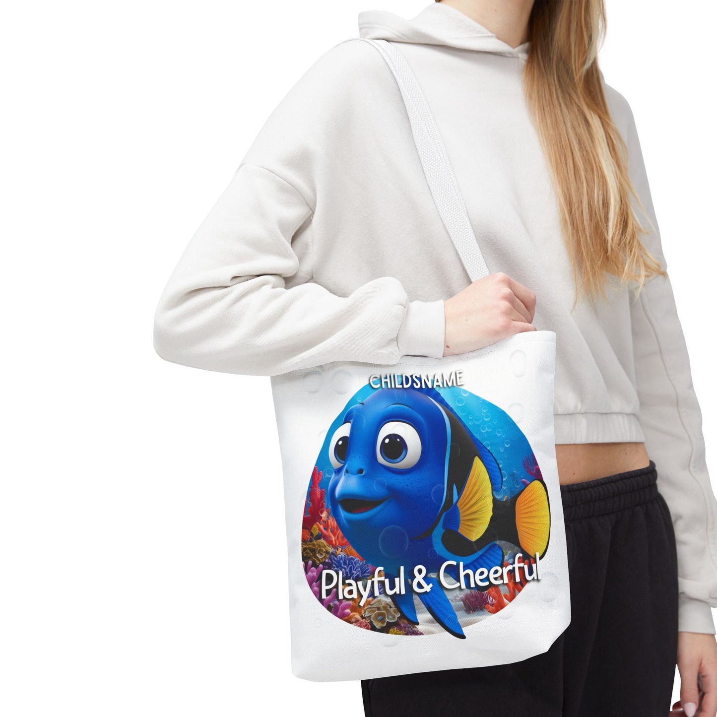 Personalized Kids Blue Tang Beach Tote Bag – Playful & Cheerful – Custom Sea Life Bag with Name