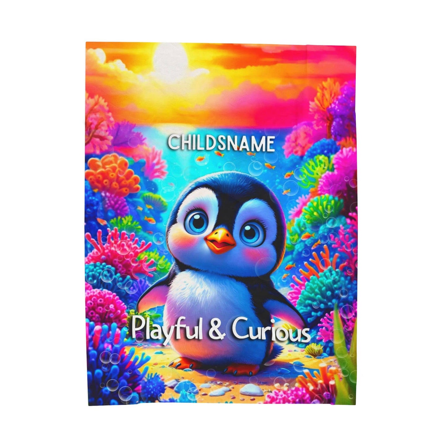 Personalized Kids Penguin Blanket – Playful & Curious