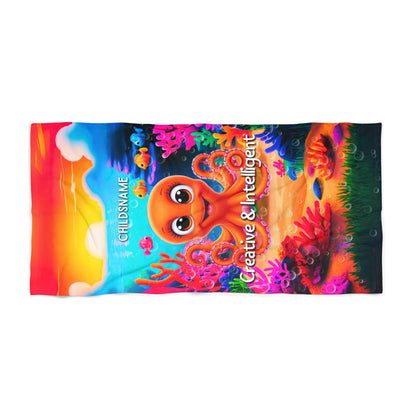Personalized Kids Beach Towel – Vibrant Octopus Design – Creative & Intelligent