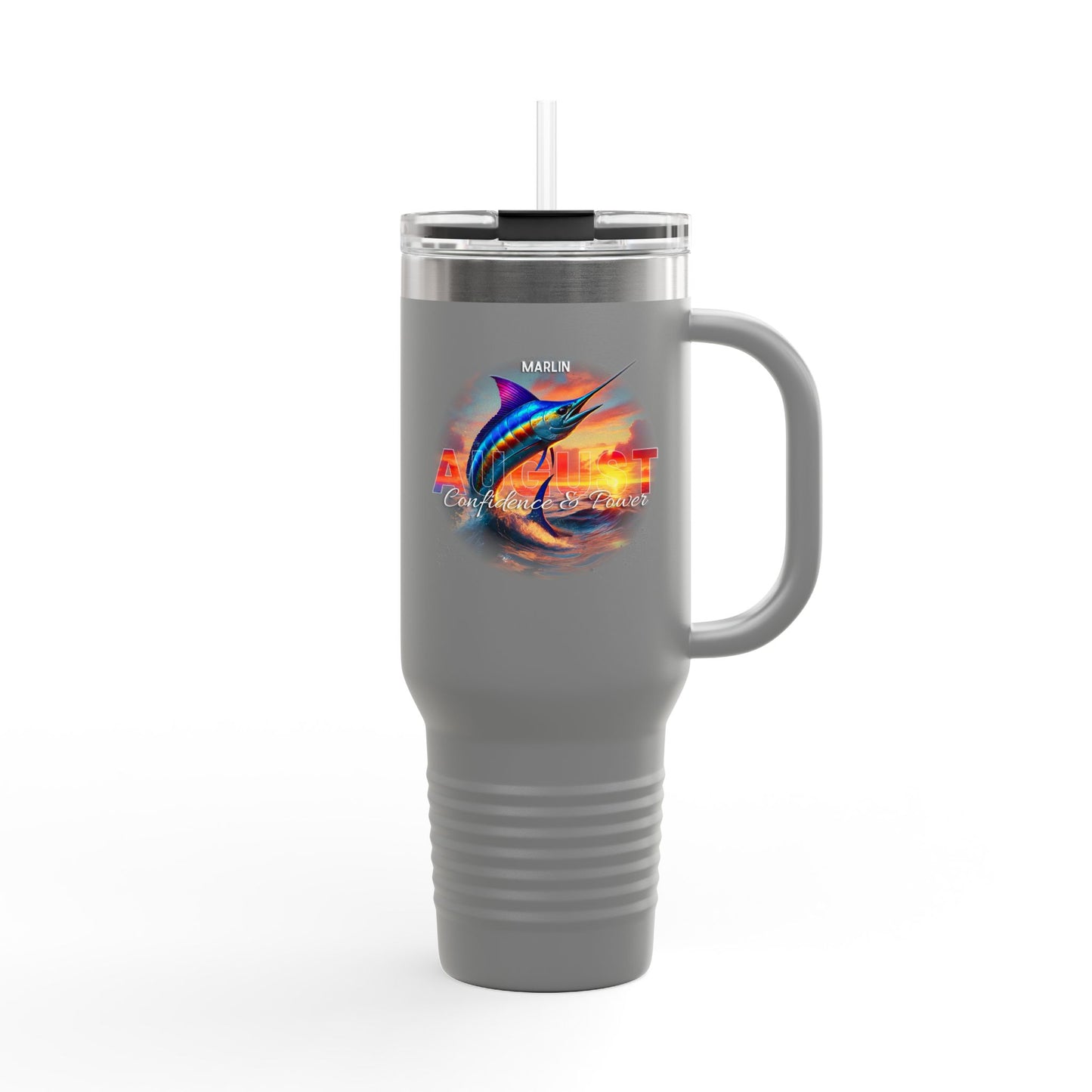 August Marlin Birth Month 40oz Travel Mug with Handle