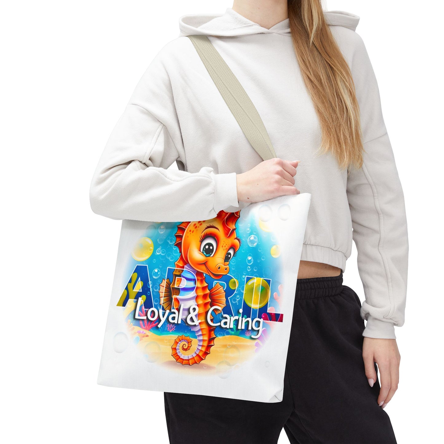 Kids Colorful April Seahorse Birth Month Tote Bag