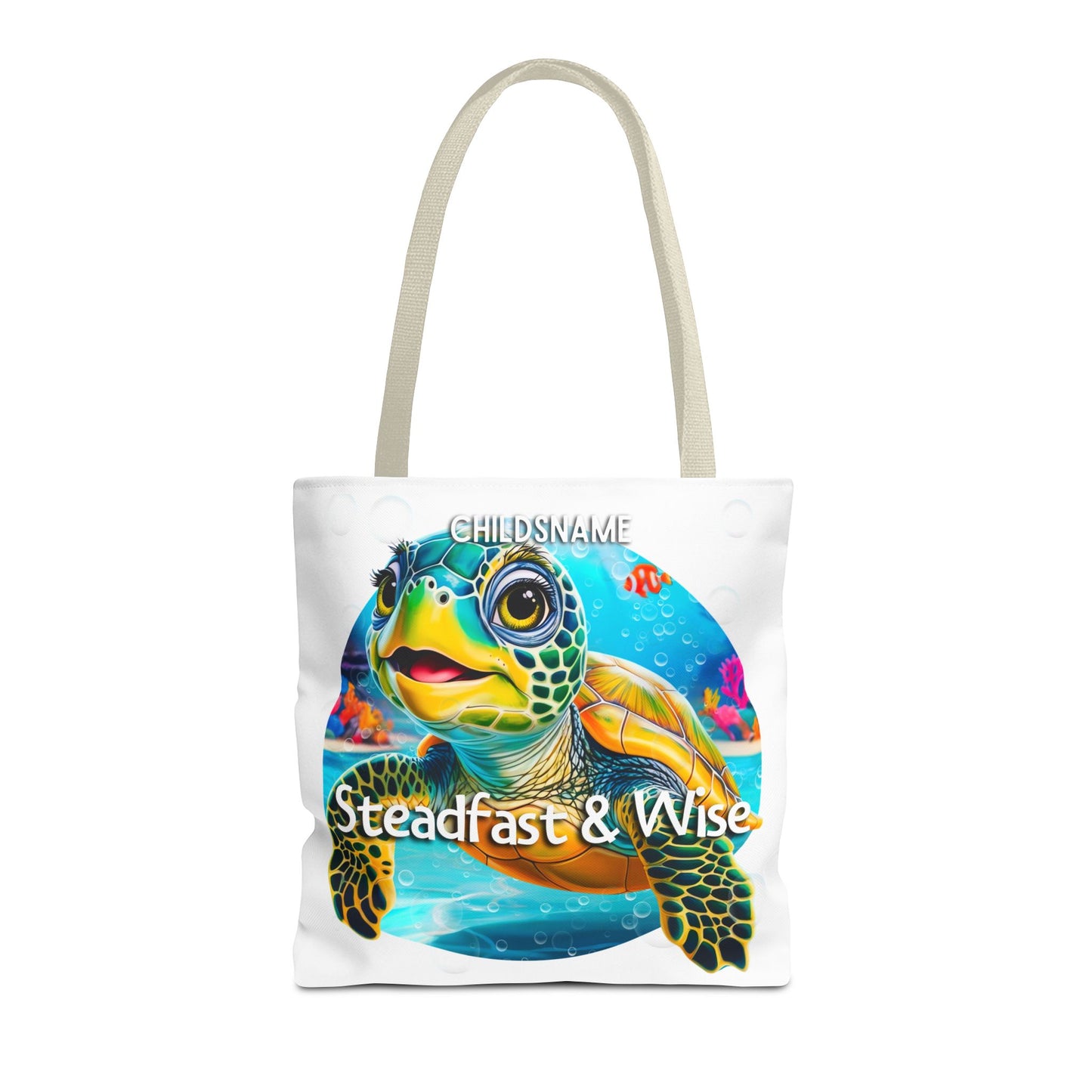 Personalized Kids Turtle Beach Tote Bag – Steadfast & Wise – Custom Sea Life Bag with Name