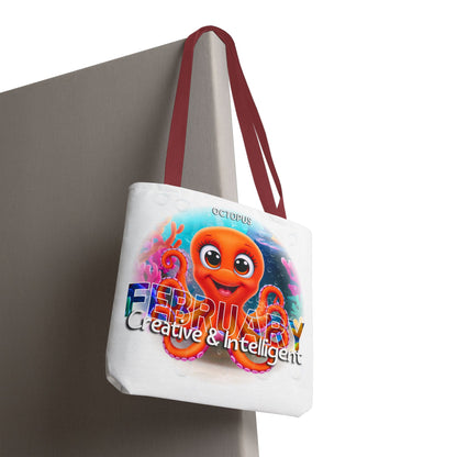 Kids Colorful February Octopus Birth Month Beach Tote Bag
