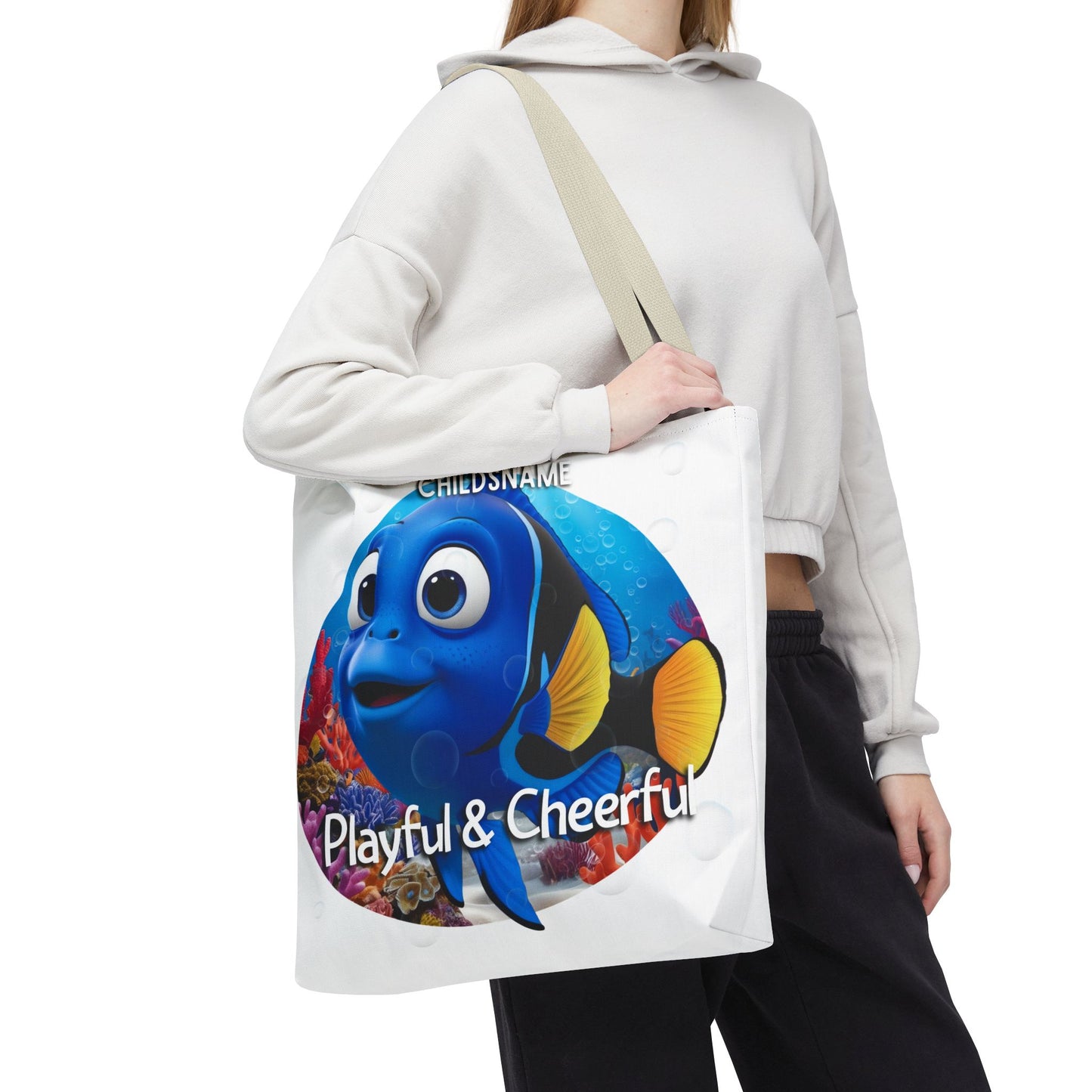 Personalized Kids Blue Tang Beach Tote Bag – Playful & Cheerful – Custom Sea Life Bag with Name