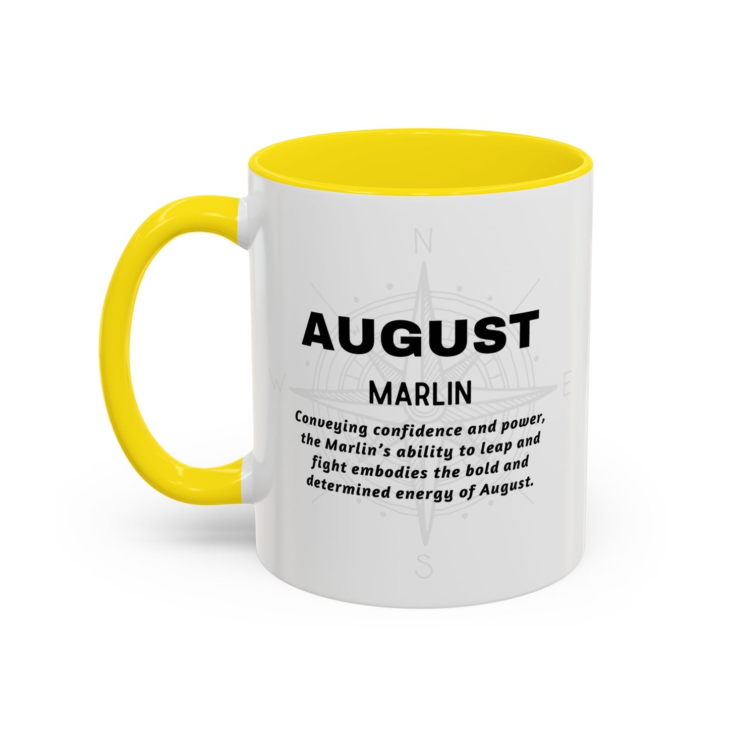 Colorful August Marlin Birth Month Accent Coffee Mug with Colored Handle