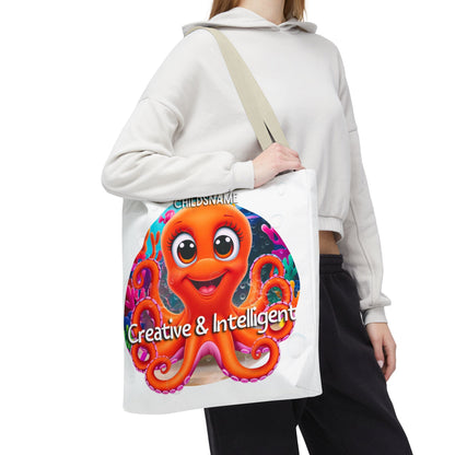 Personalized Kids Octopus Beach Tote Bag – Creative & Intelligent – Custom Sea Life Bag with Name