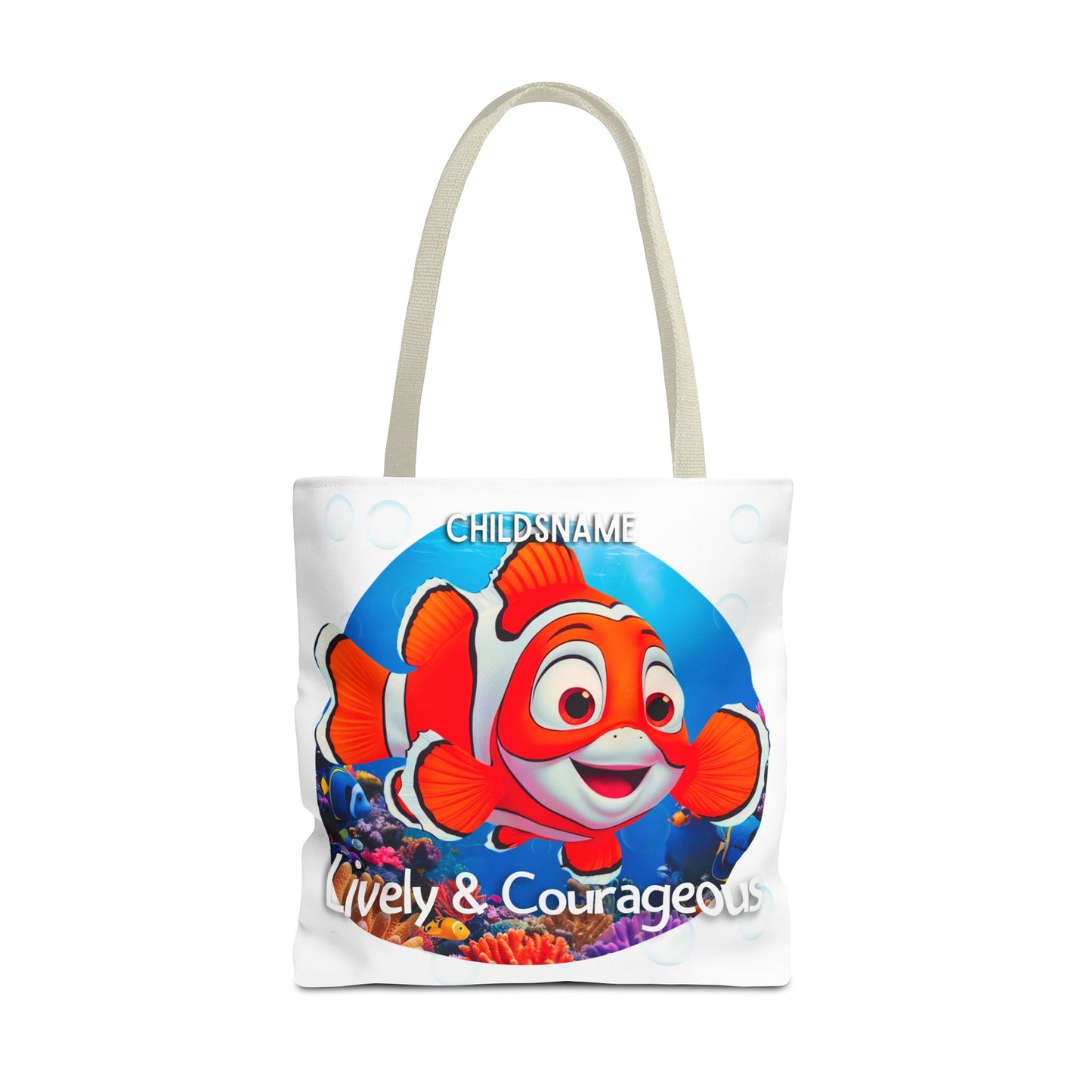 Personalized Kids Clownfish Beach Tote Bag – Lively & Courageous – Custom Sea Life Bag with Name