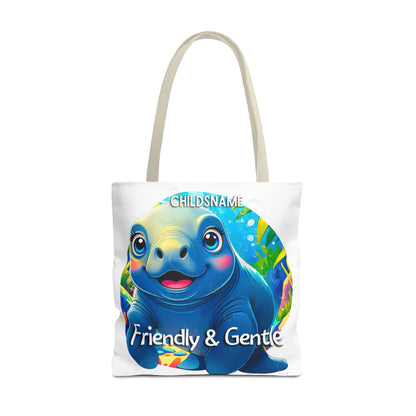 Personalized Kids Manatee Beach Tote Bag Friendly & Gentle