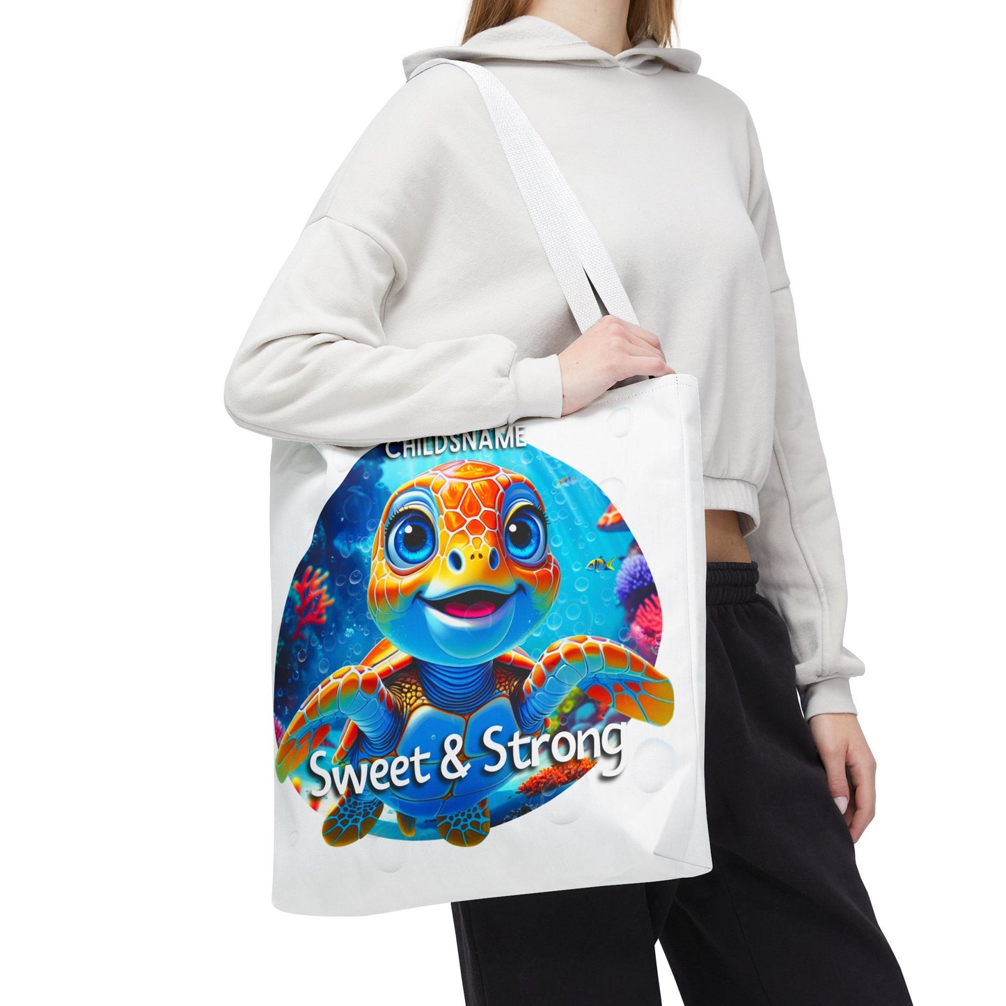 Personalized Kids Turtle Beach Tote Bag Sweet & Strong