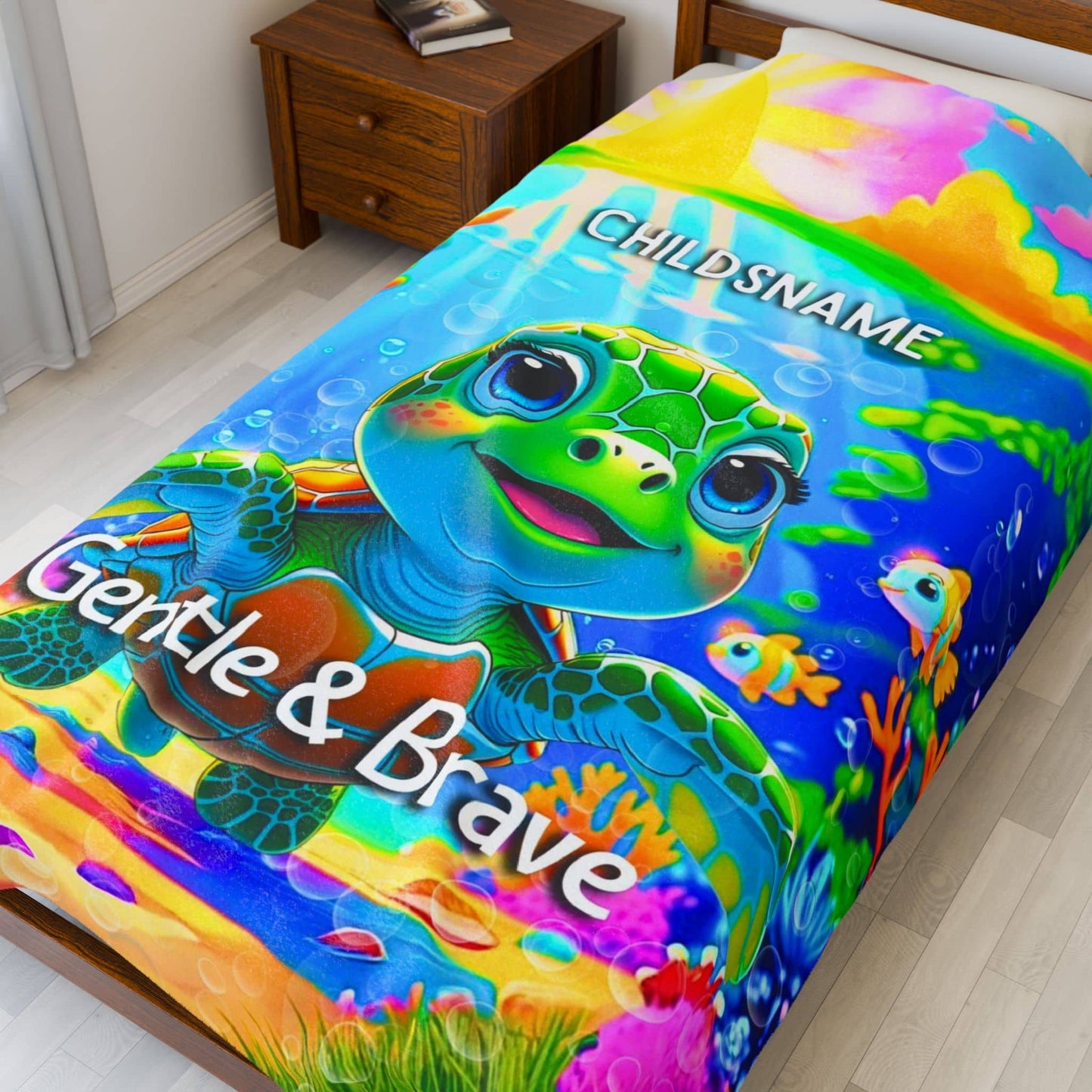 Personalized Kids Turtle Blanket – Gentle & Brave