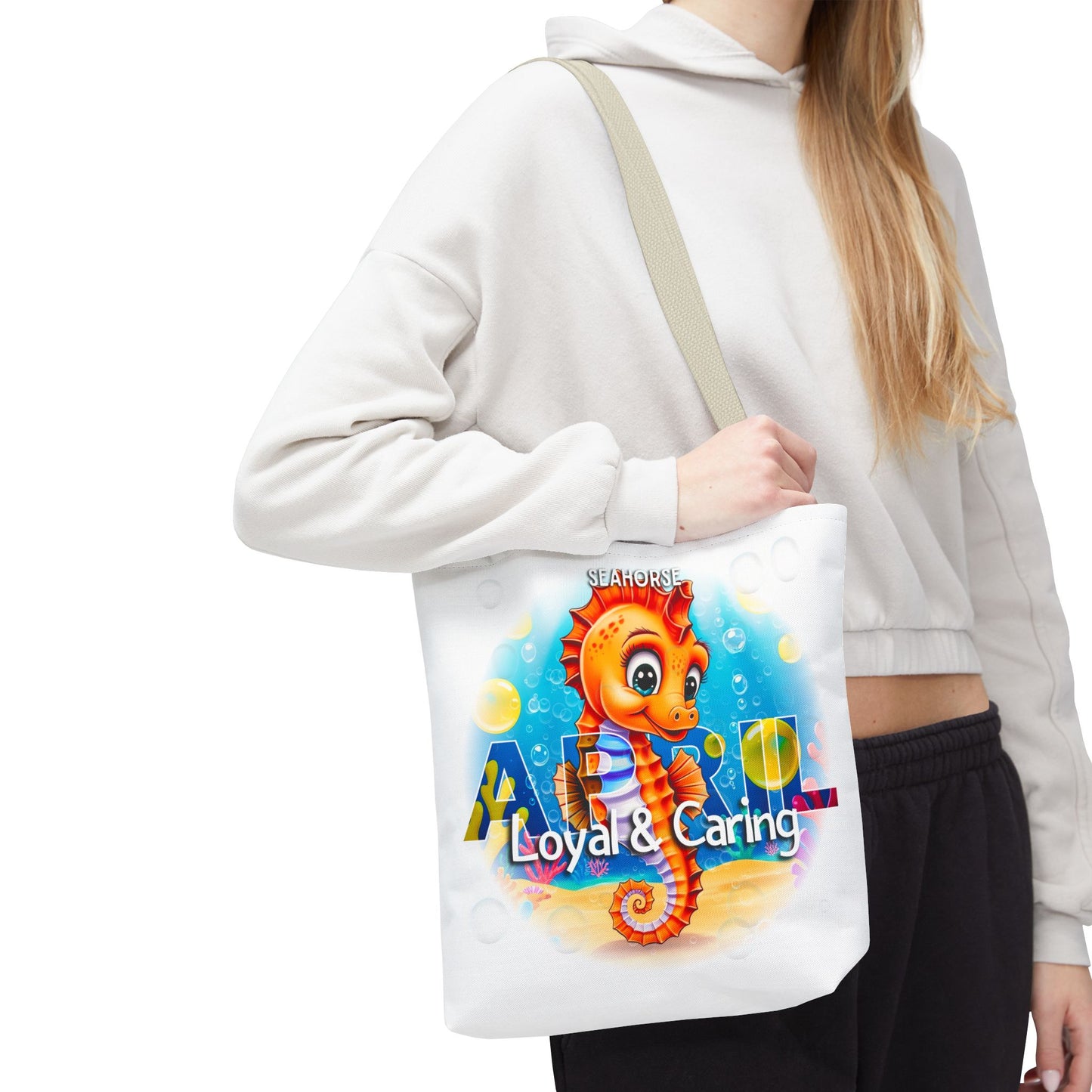 Kids Colorful April Seahorse Birth Month Tote Bag