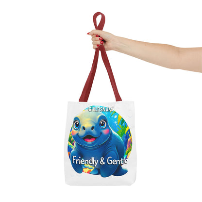 Personalized Kids Manatee Beach Tote Bag Friendly & Gentle