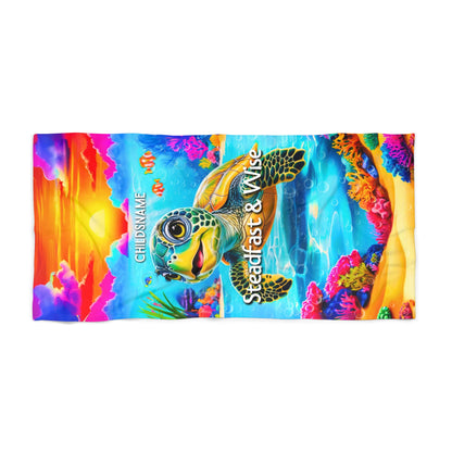Personalized Kids Beach Towel – Vibrant Turtle Design – Steadfast & Wise