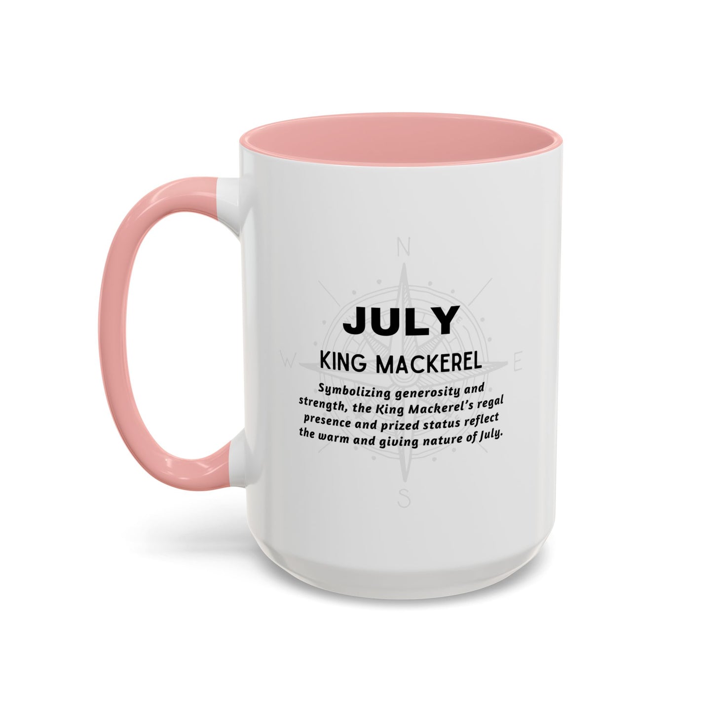 Colorful July King Mackerel Birth Month Accent Coffee Mug with Colored Handle