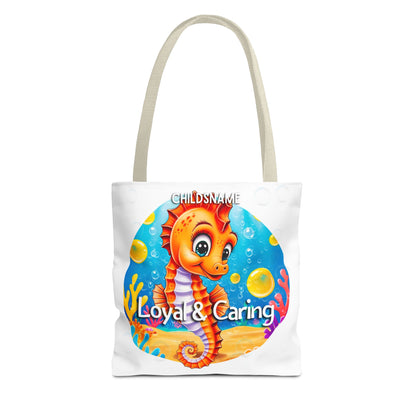 Personalized Kids Seahorse Beach Tote Bag – Loyal & Caring – Custom Sea Life Bag with Name