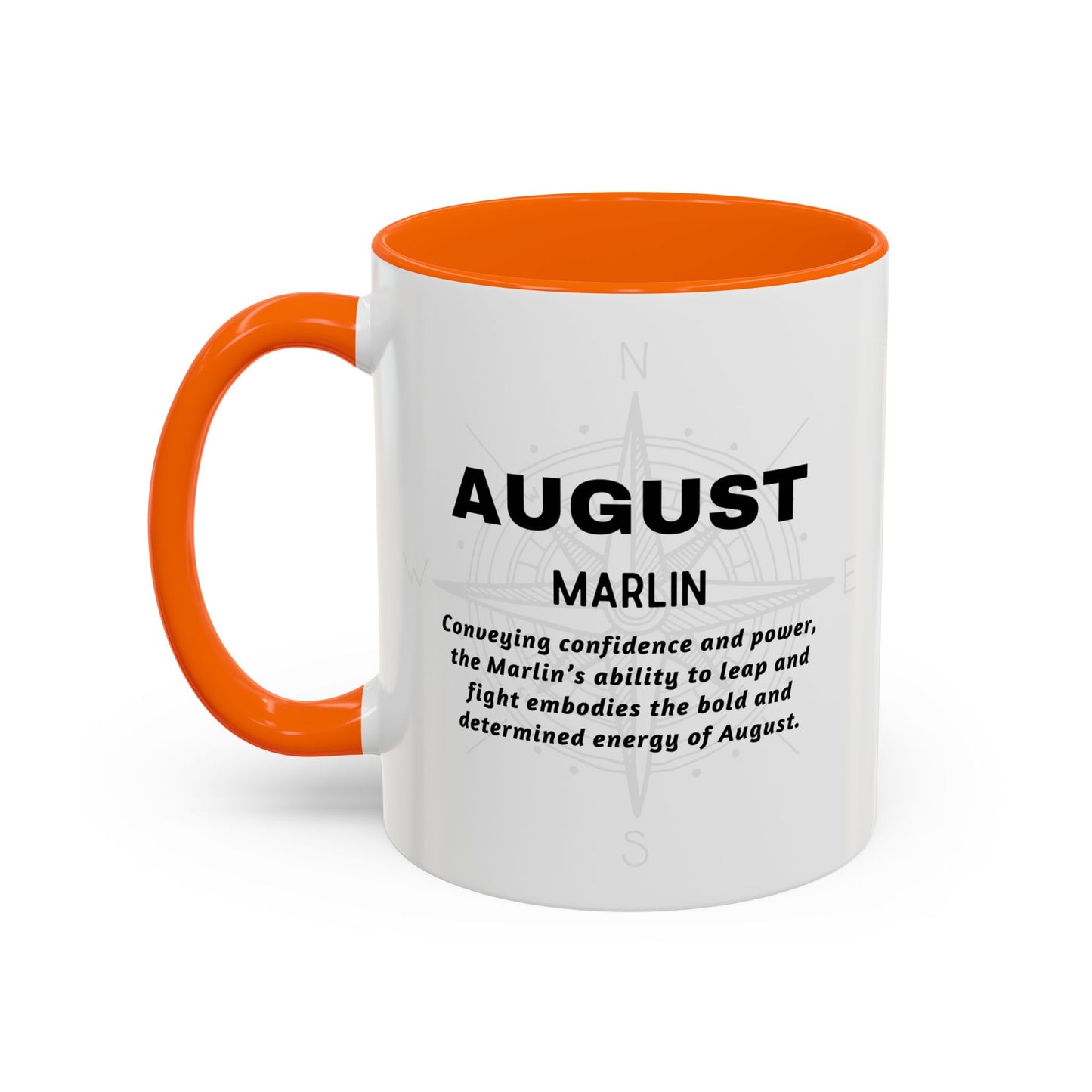 Colorful August Marlin Birth Month Accent Coffee Mug with Colored Handle