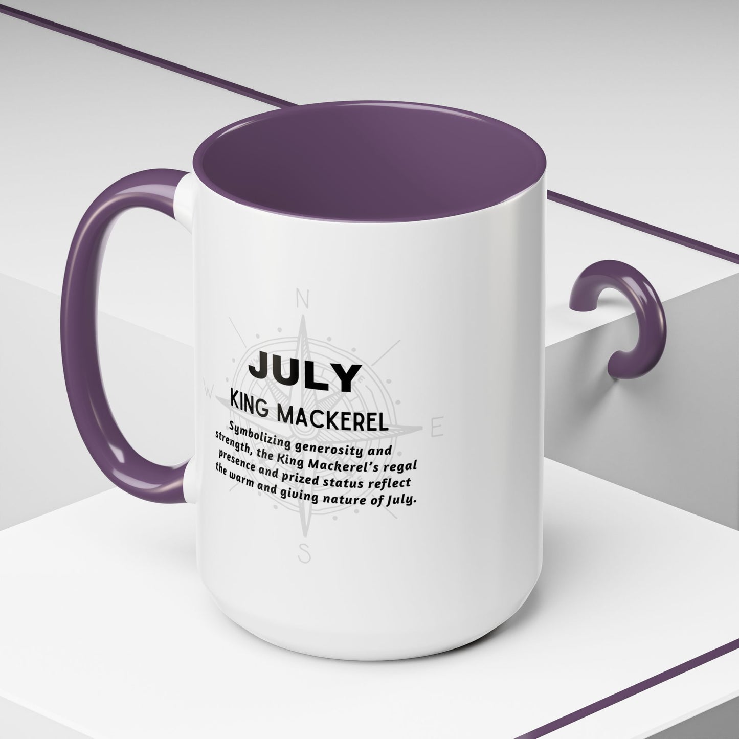Colorful July King Mackerel Birth Month Accent Coffee Mug with Colored Handle