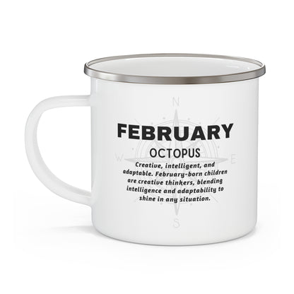 February Octopus Kids Sea Life Birth Month Enamel 12oz Camping Mug