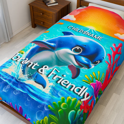 Personalized Kids Dolphin Plush Blanket – Vibrant & Friendly
