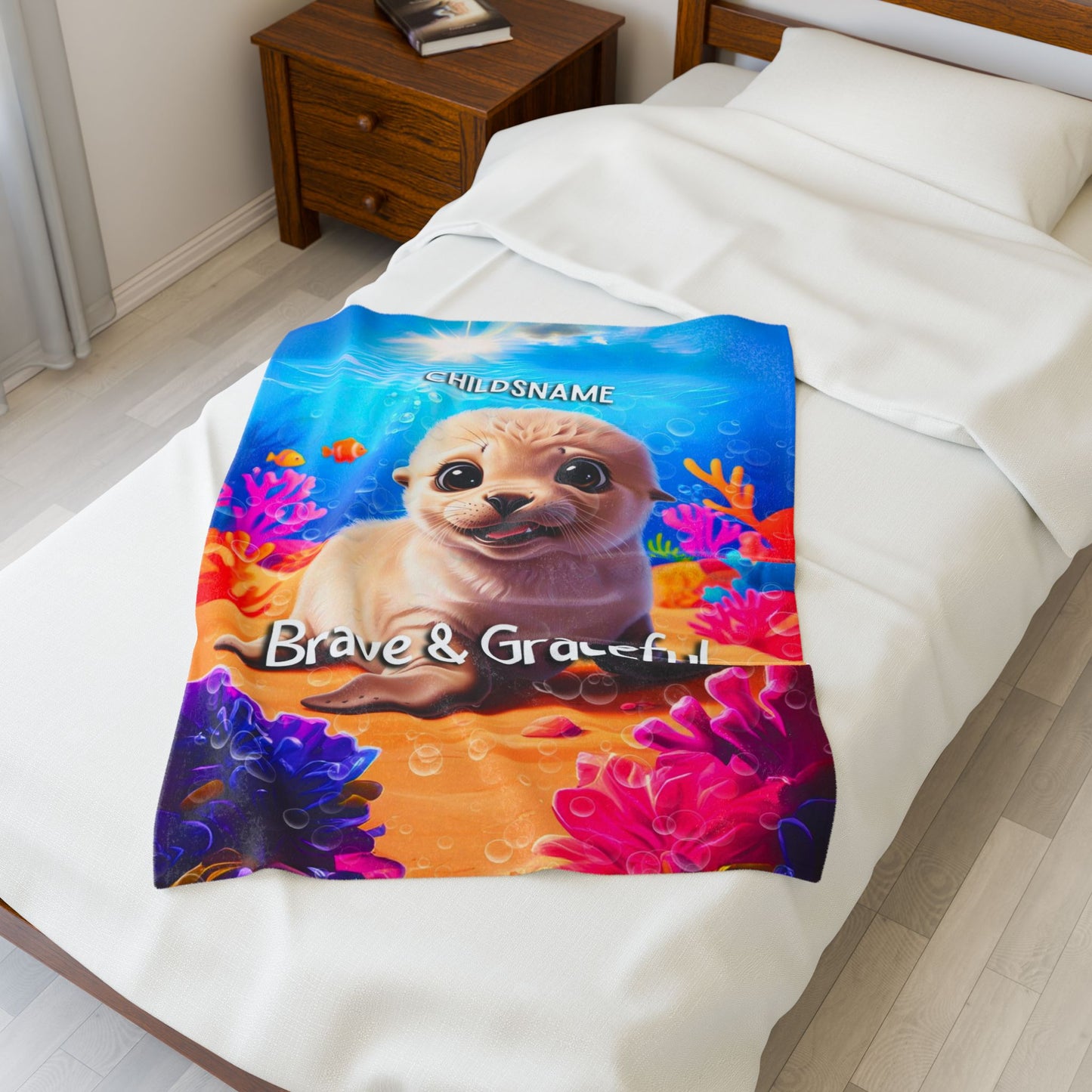 Personalized Kids Seal Plush Blanket – Brave & Graceful