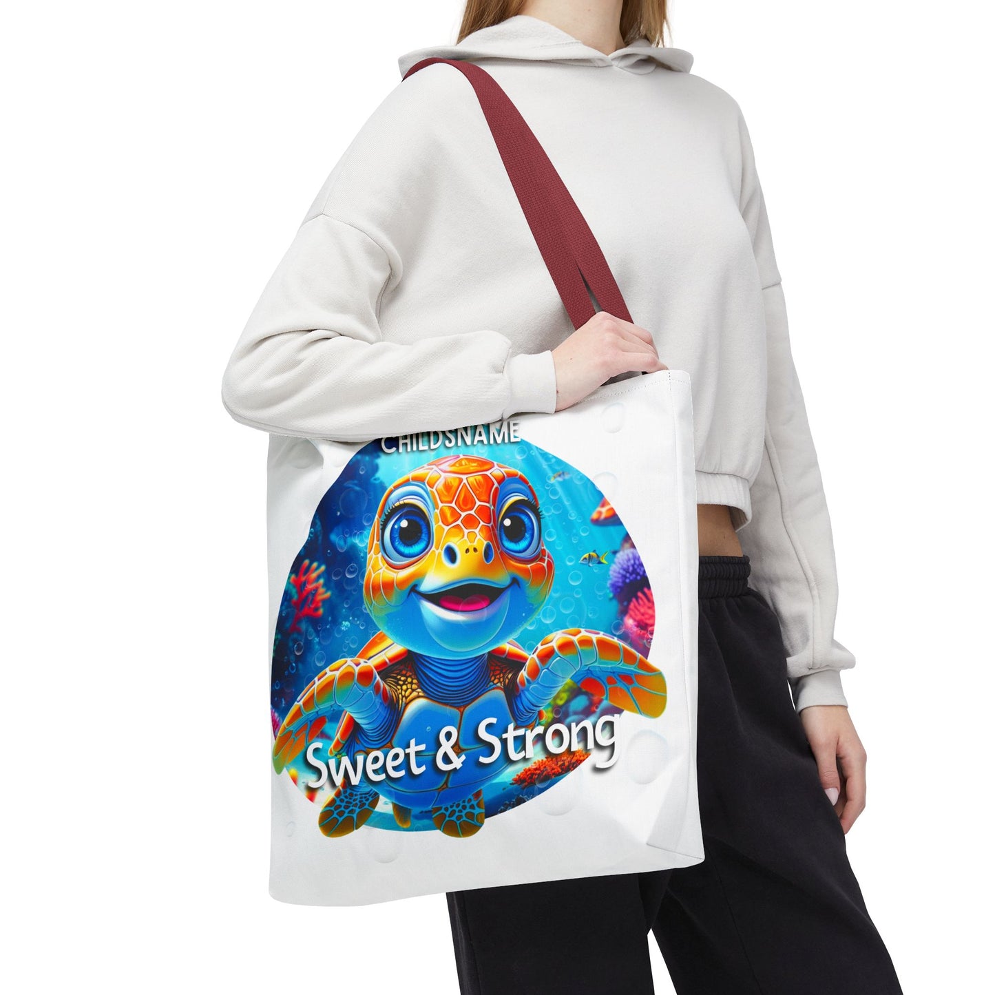 Personalized Kids Turtle Beach Tote Bag Sweet & Strong