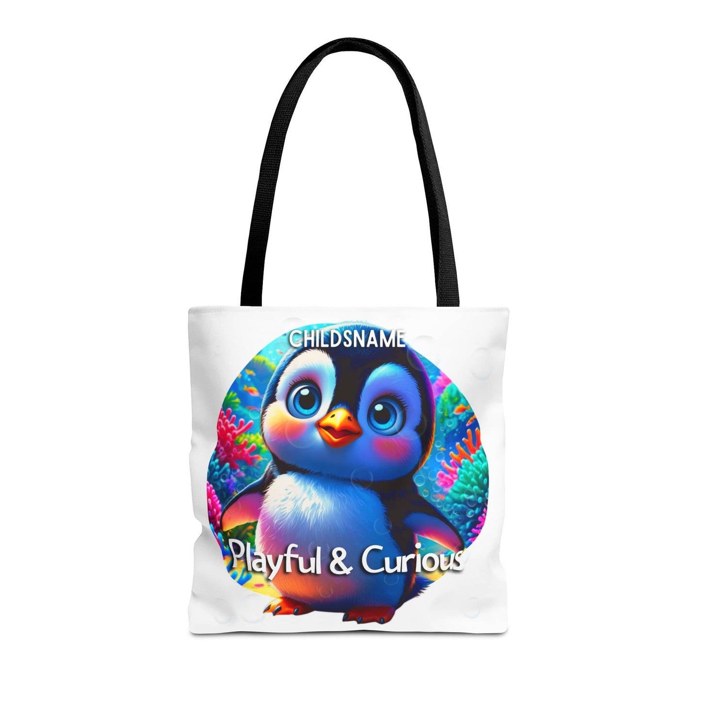 Personalized Kids Penguin Beach Tote Bag Playful & Curious