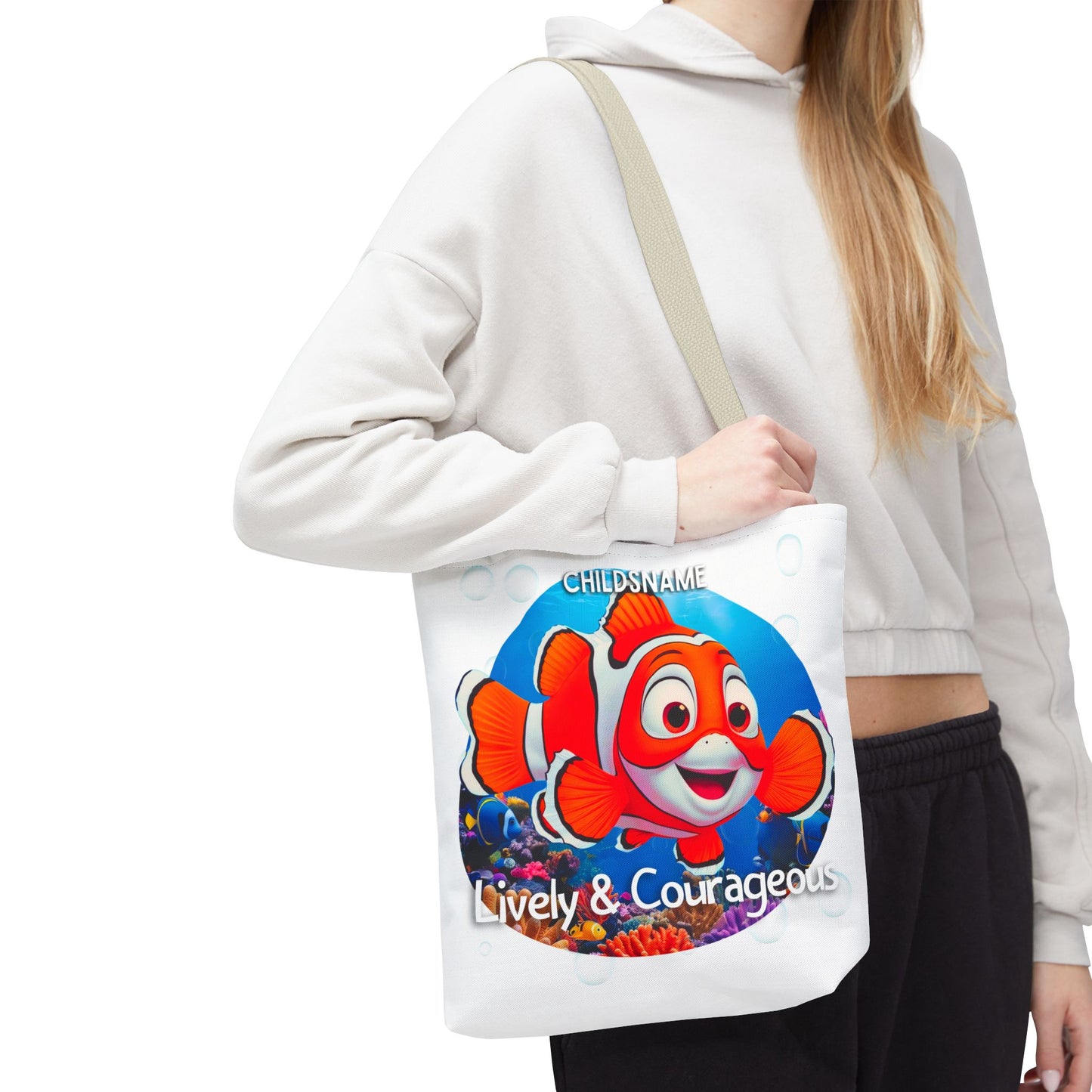 Personalized Kids Clownfish Beach Tote Bag – Lively & Courageous – Custom Sea Life Bag with Name