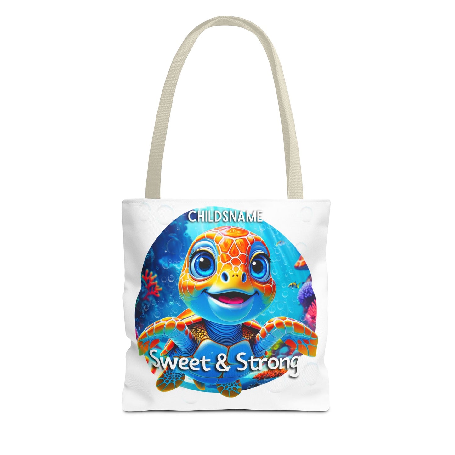 Personalized Kids Turtle Beach Tote Bag Sweet & Strong