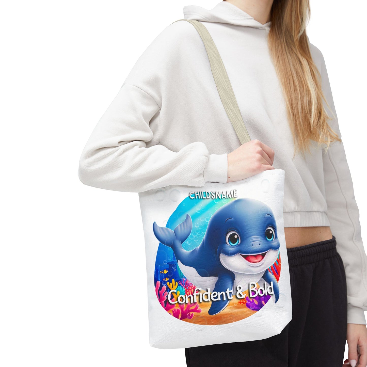 Personalized Kids Whale Beach Tote Bag – Confident & Bold – Custom Sea Life Bag with Name