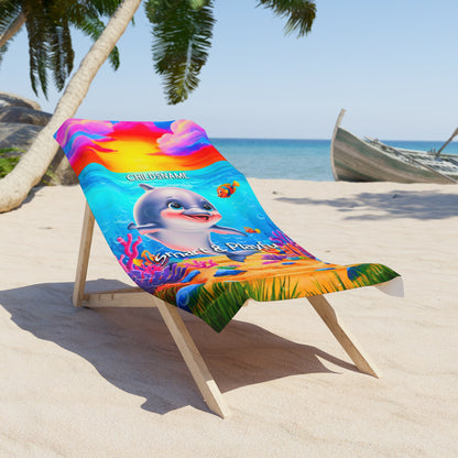 Personalized Kids Beach Towel Vibrant Dolphin Design Smart & Playful