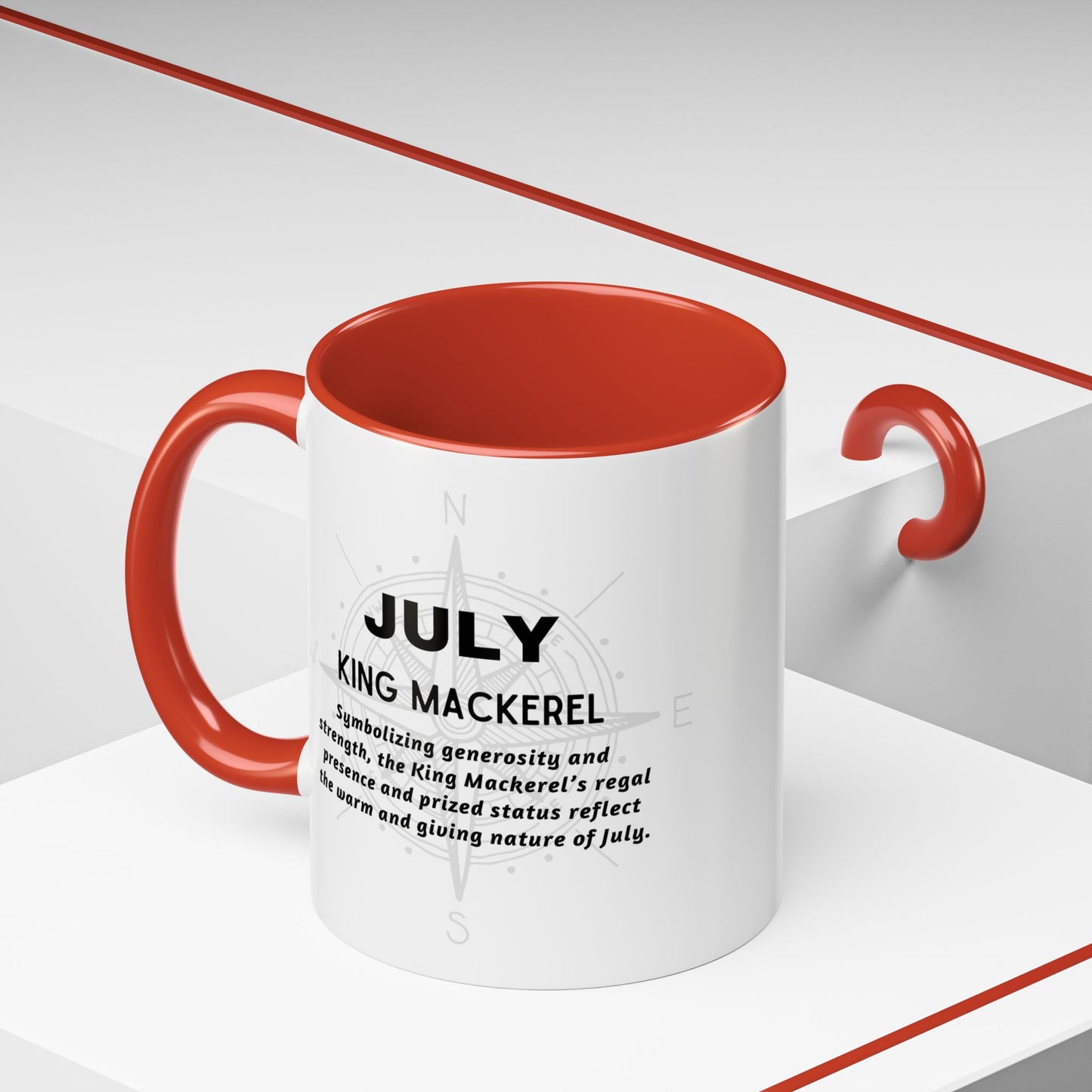 Colorful July King Mackerel Birth Month Accent Coffee Mug with Colored Handle