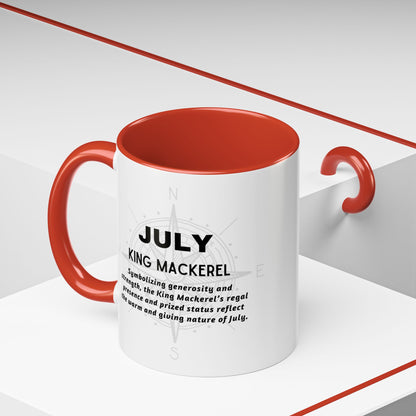 Colorful July King Mackerel Birth Month Accent Coffee Mug with Colored Handle