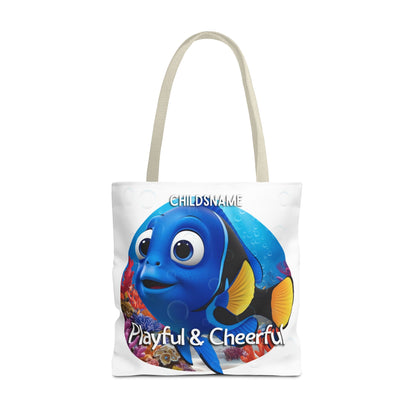 Personalized Kids Blue Tang Beach Tote Bag – Playful & Cheerful – Custom Sea Life Bag with Name