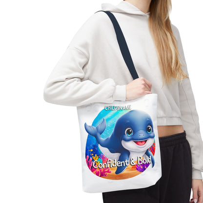 Personalized Kids Whale Beach Tote Bag – Confident & Bold – Custom Sea Life Bag with Name