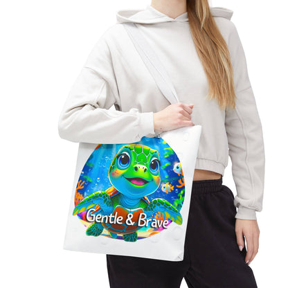 Personalized Kids Turtle Beach Tote Bag – Gentle & Brave – Custom Sea Life Bag with Name