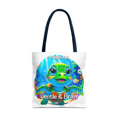 Personalized Kids Turtle Beach Tote Bag – Gentle & Brave – Custom Sea Life Bag with Name