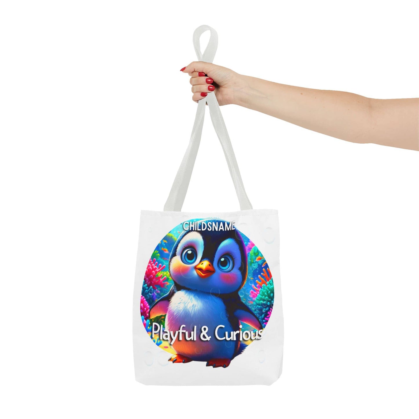 Personalized Kids Penguin Beach Tote Bag Playful & Curious
